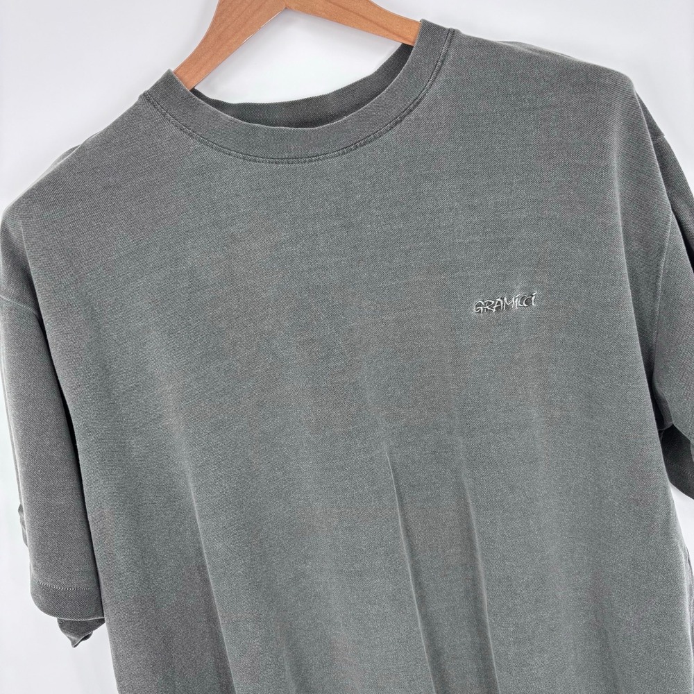 VTG 90s Gramicci Pique Knit T-Shirt Mens XL Gray Logo Heavyweight Single Stitch